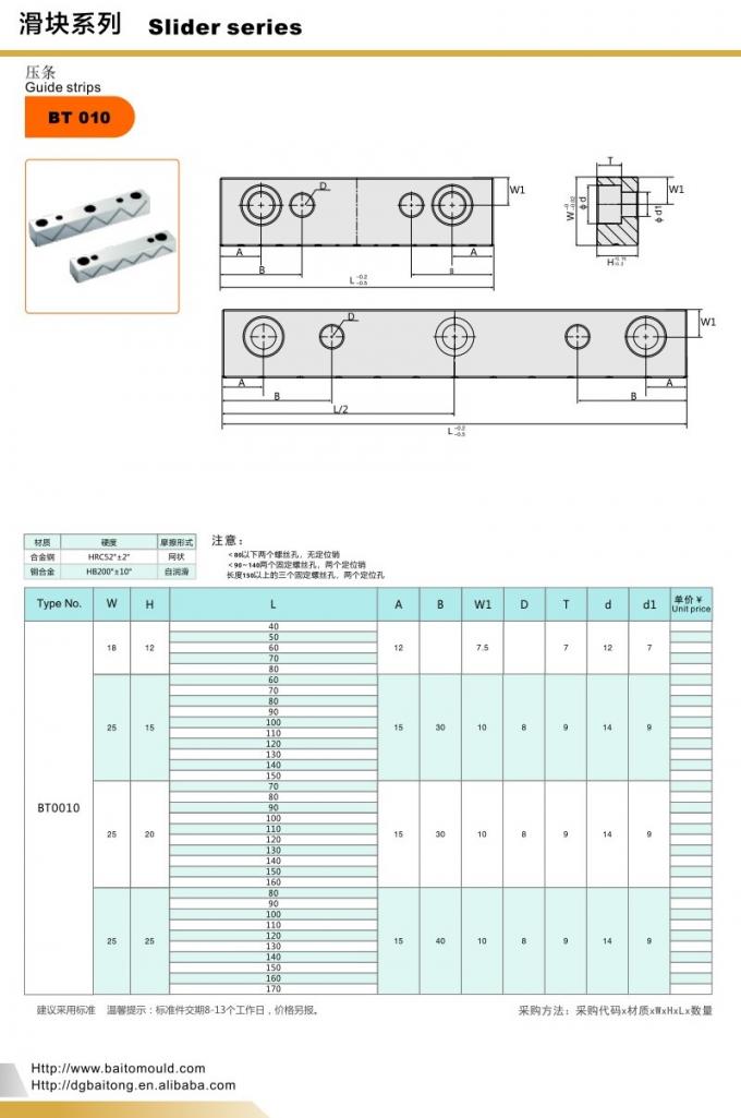   La guía de BAITO pela la placa del centro de /slide/la placa de guía desgaste-resistente del bloque para las piezas del molde